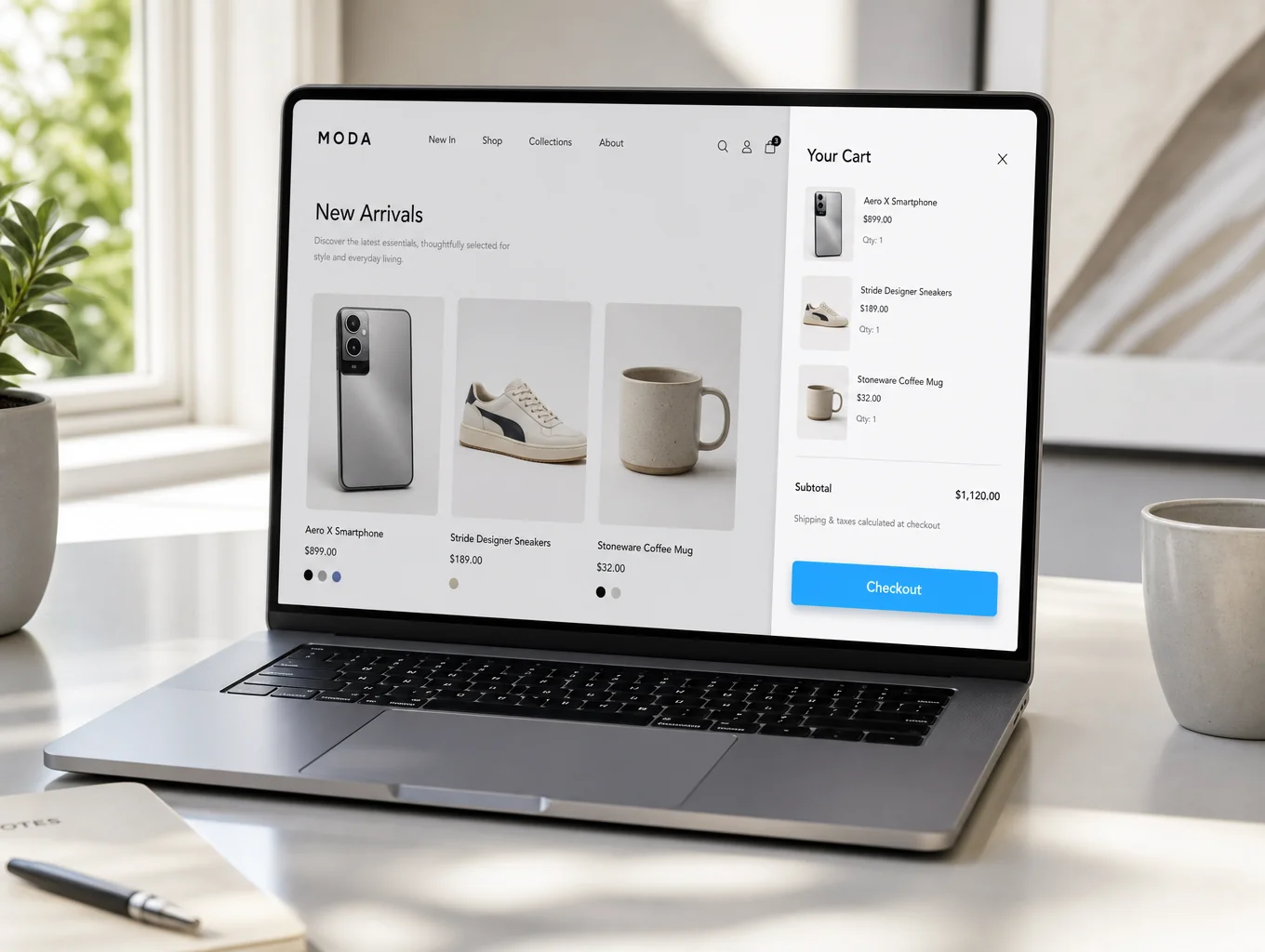 E-commerce digital store interface on desktop and smartphone